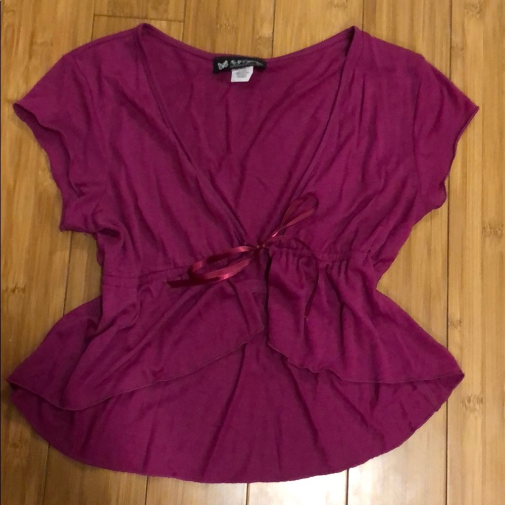 Self-esteem fuchsia tie short sleeve cardigan